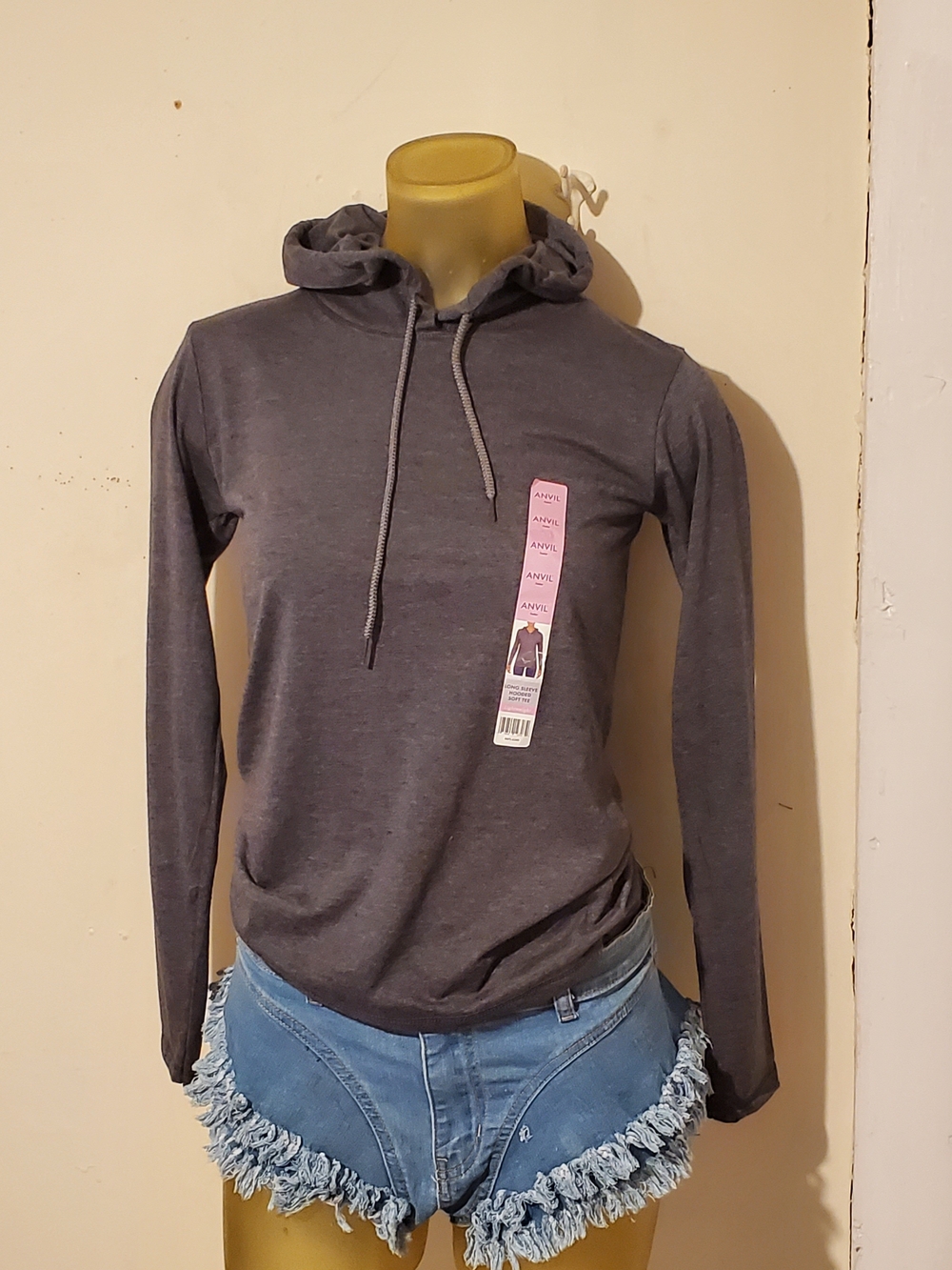 Women's Charcoal Hooded Pullover Long-Sleeve Top